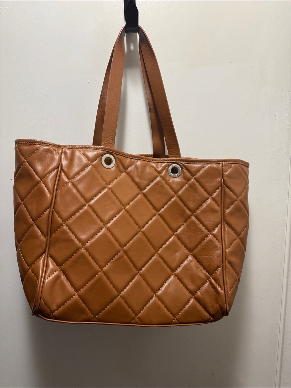 Quilted Tote Bag in Caramel Brown - Women